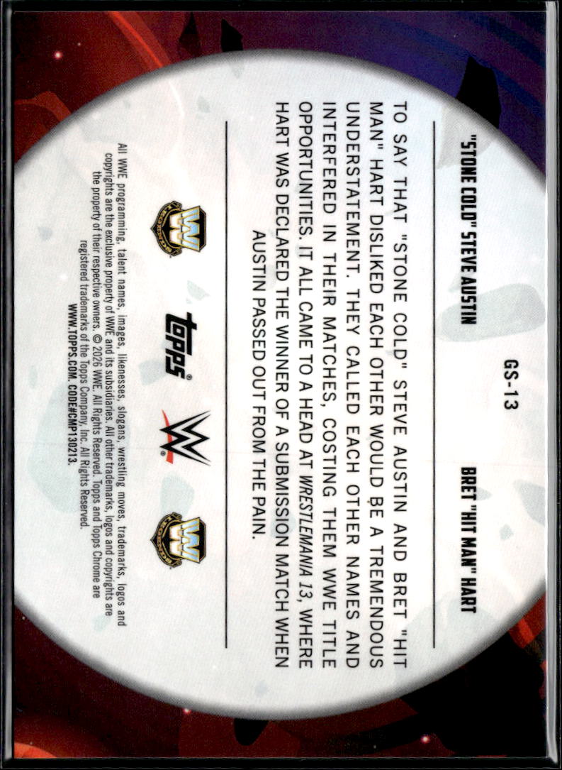 Stone Cold Steve Austin / Bret Hit Man Hart 2026 Topps Chrome Cosmic Orange /25