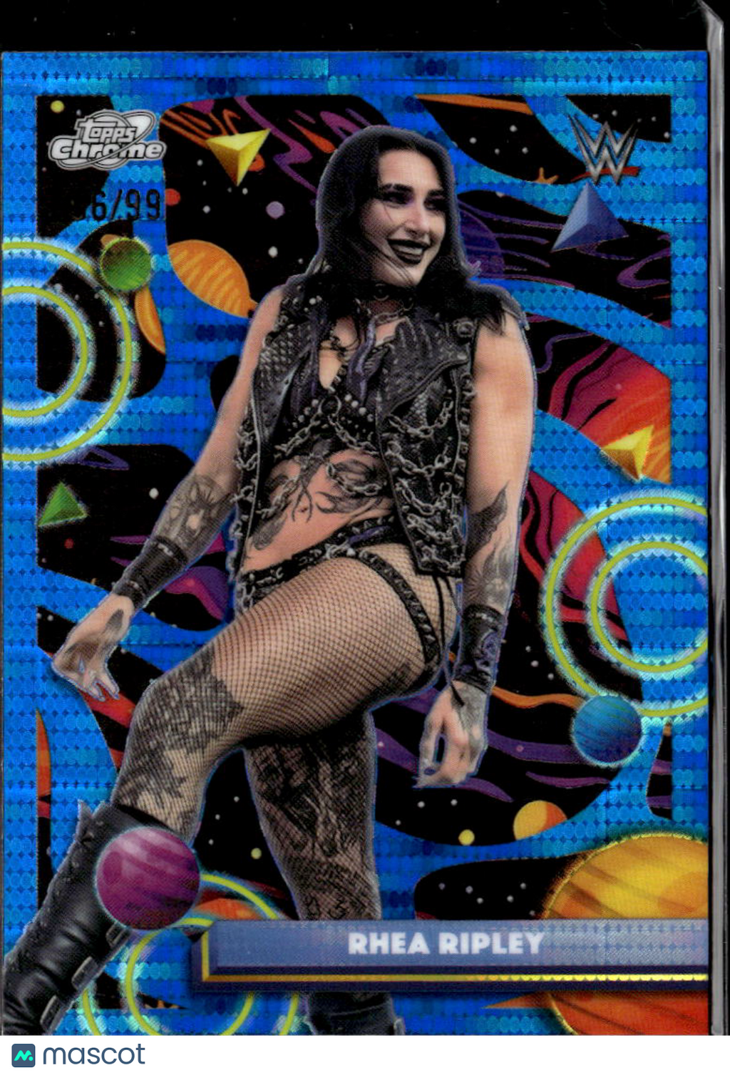 Rhea Ripley 2026 Topps Chrome Cosmic WWE Blue Refractor 96/99 The Judgment Day
