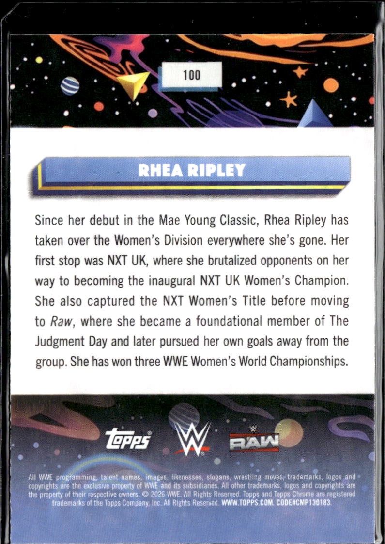 Rhea Ripley 2026 Topps Chrome Cosmic WWE Blue Refractor 96/99 The Judgment Day