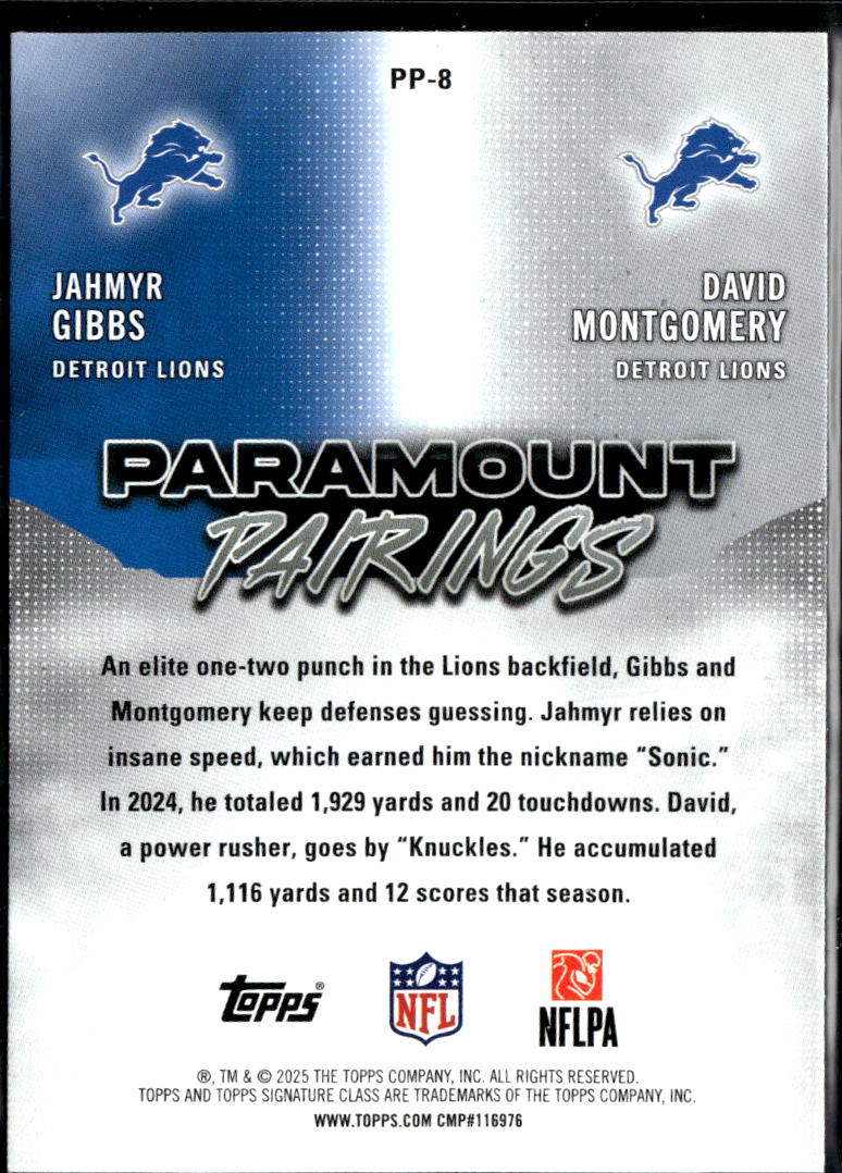 David Montgomery / Jahmyr Gibbs 2025 Topps Signature Class Pairings 27/150 Lions