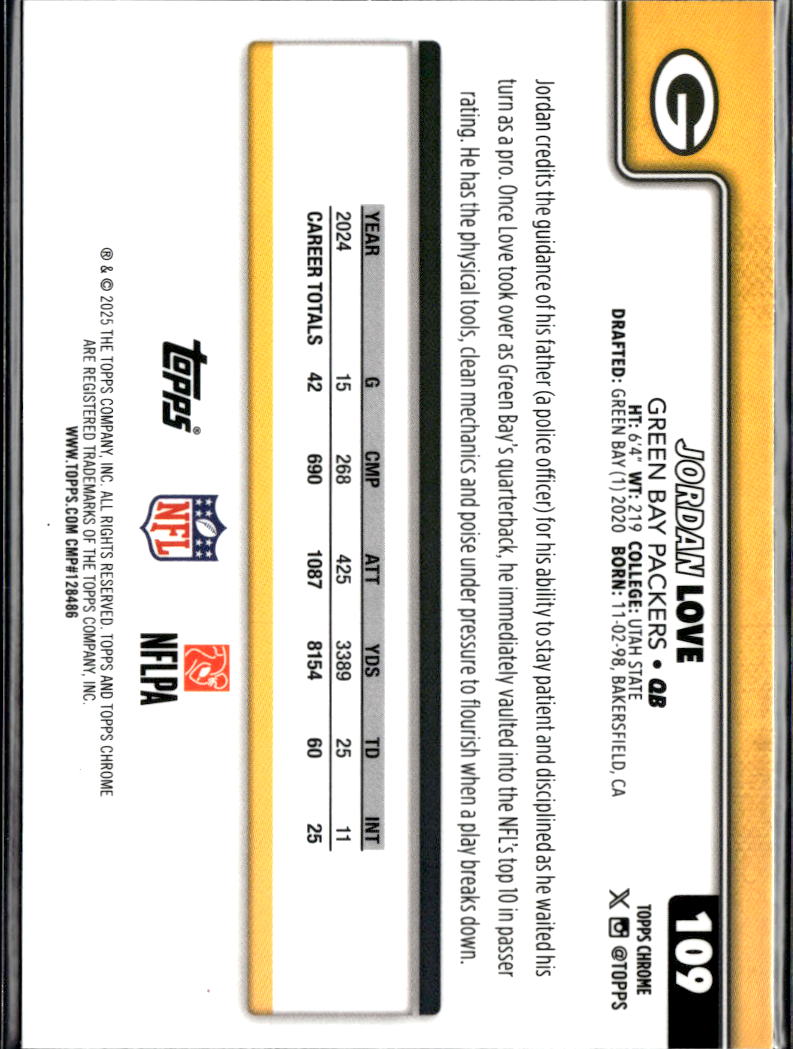 Jordan Love 2025 Topps Chrome Image Variation SSP Green Bay Packers