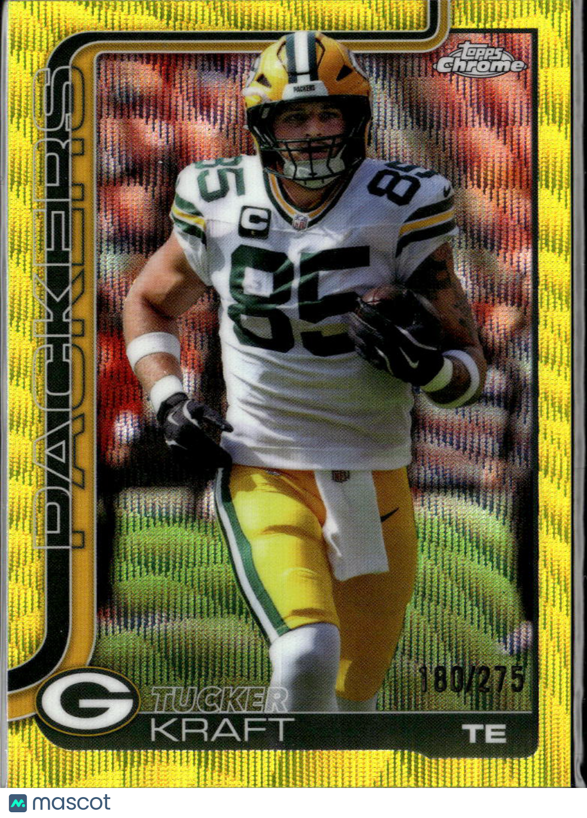 Tucker Kraft 2025 Topps Chrome Yellow Wave Refractor 180/275 Green Bay Packers