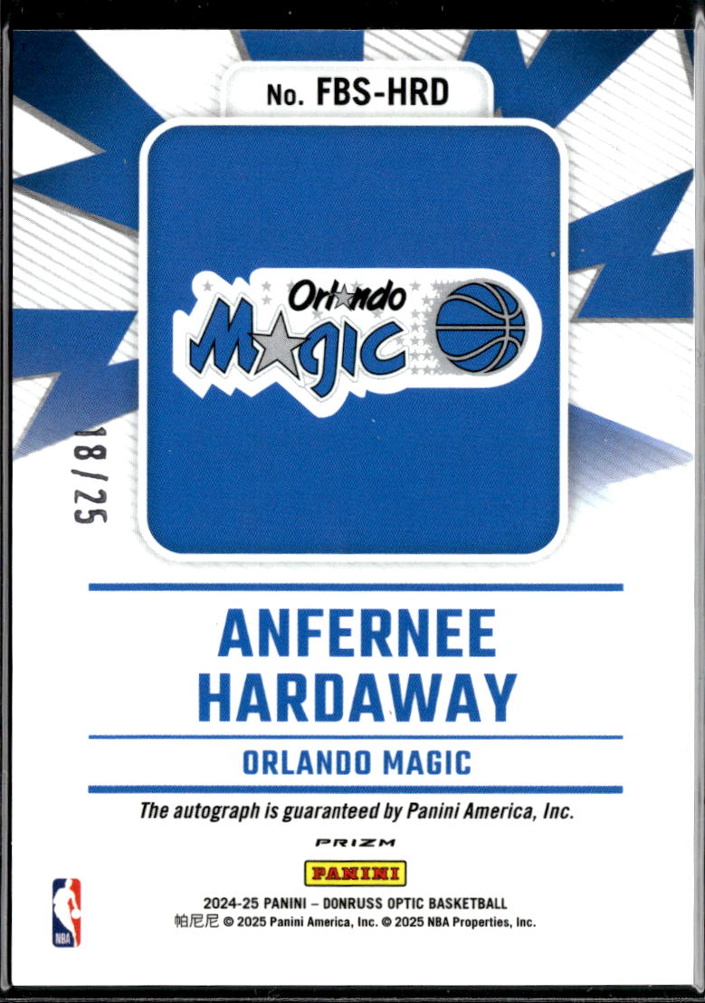 Anfernee Hardaway 2024-25 Optic Fast Break Auto Autograph 18/25 Orlando Magic