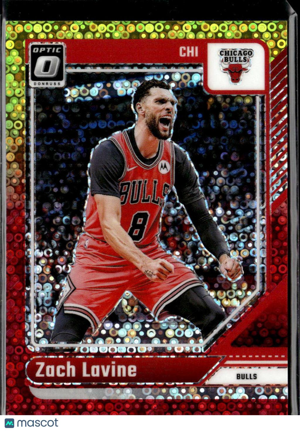 Zach LaVine 2024-25 Optic Red Yellow Disco Prizm 1/7 #34 Chicago Bulls