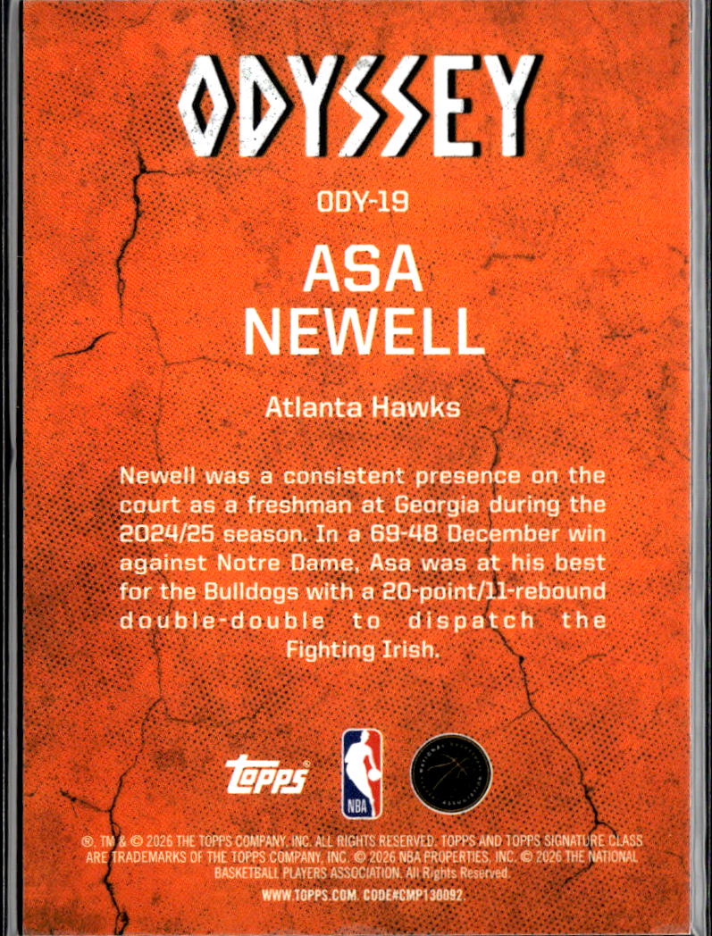 Asa Newell 2026 Topps Signature Class Odyssey RC SSP CASE HIT Atlanta Hawks