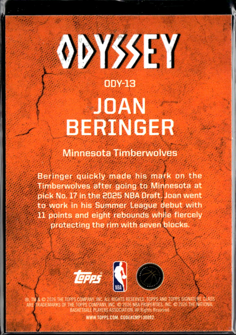 Joan Beringer 2026 Topps Signature Class Odyssey RC SSP CASE HIT Timberwolves