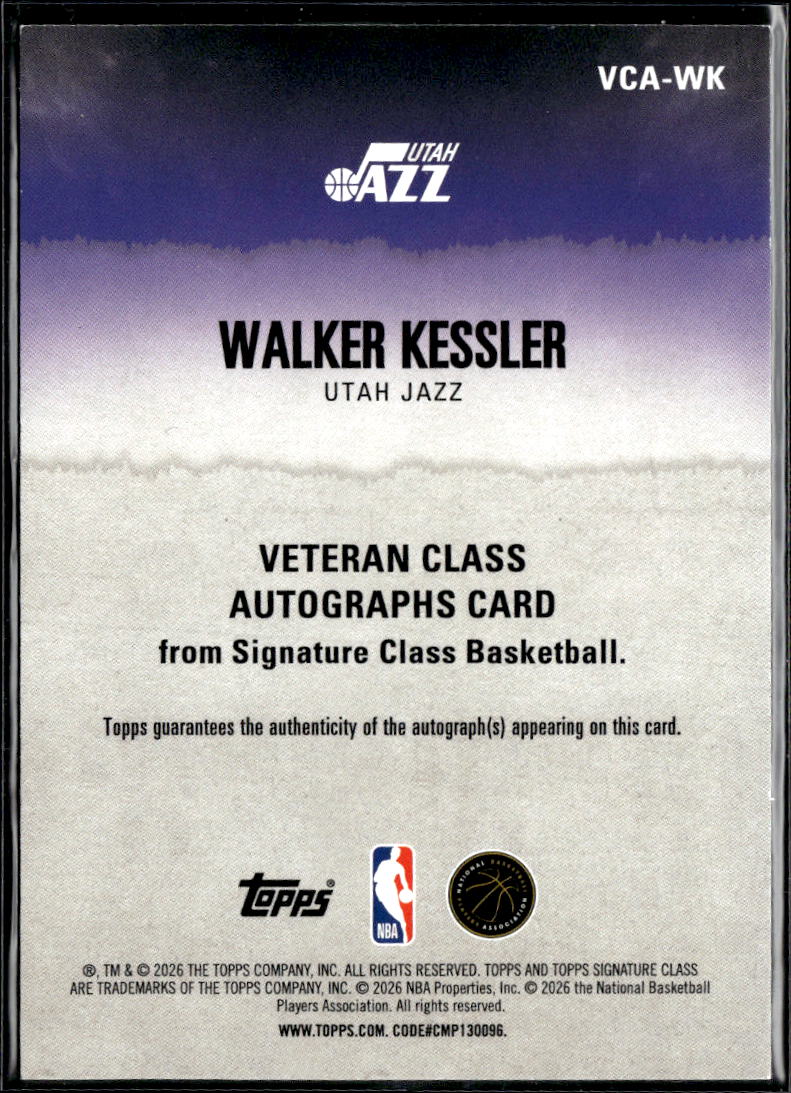 Walker Kessler 2026 Topps Signature Class Auto Autograph 40/50 Utah Jazz