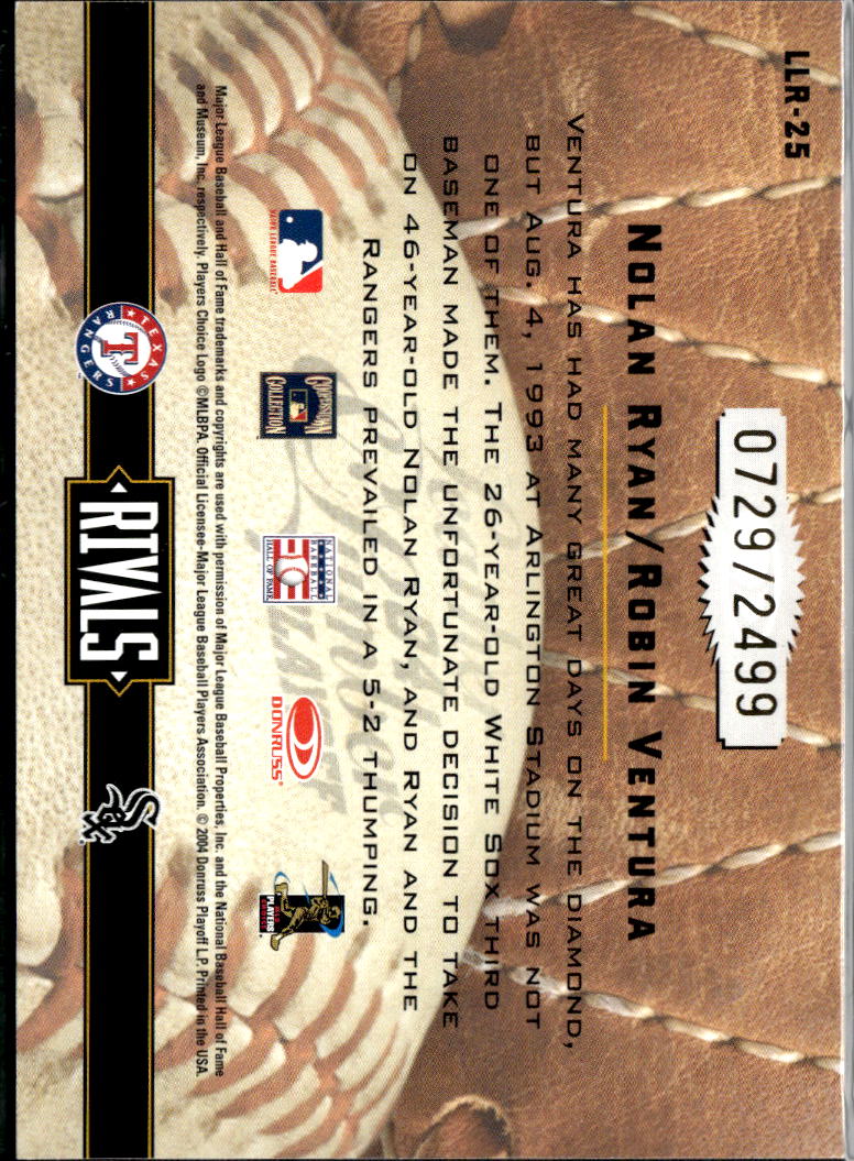 Nolan Ryan / Robin Ventura 2004 Donruss Leather & Lumber Rivals 729/2499 Rangers