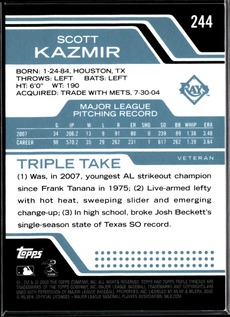 Scott Kazmir 2008 Topps Triple Threads Blue 9/25 Tampa Bay Rays