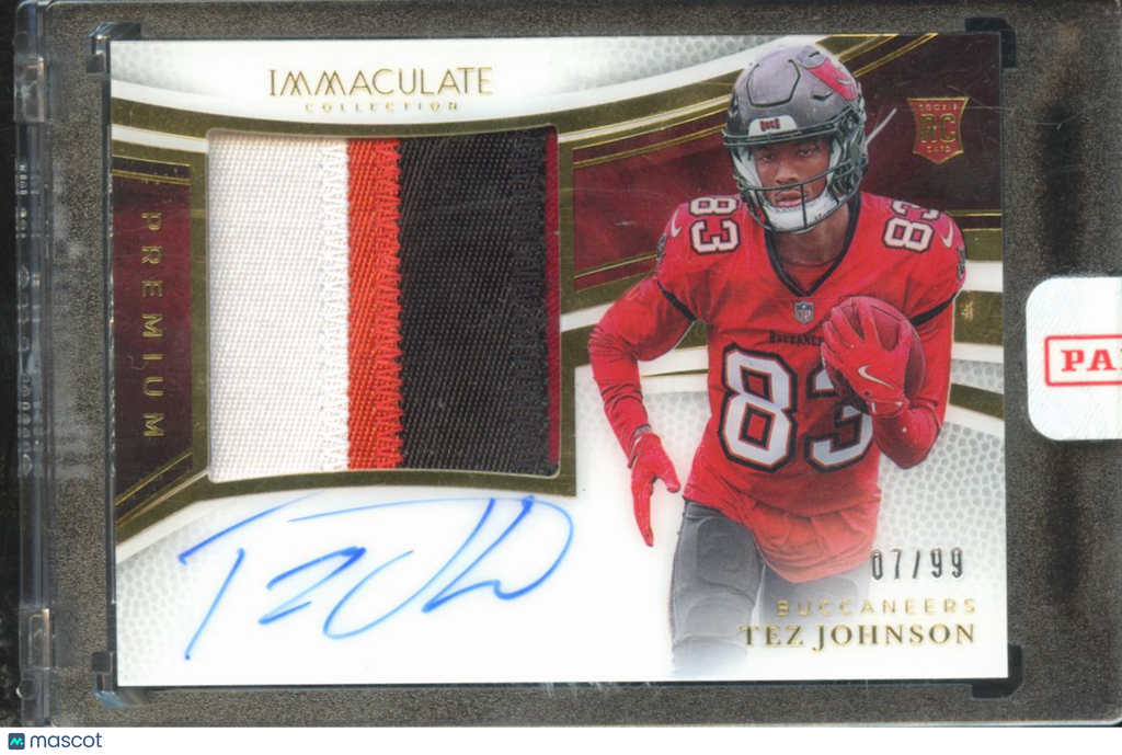 Tez Johnson 2025 Immaculate Auto Autograph Patch RC 7/99 Tampa Bay Buccaneers