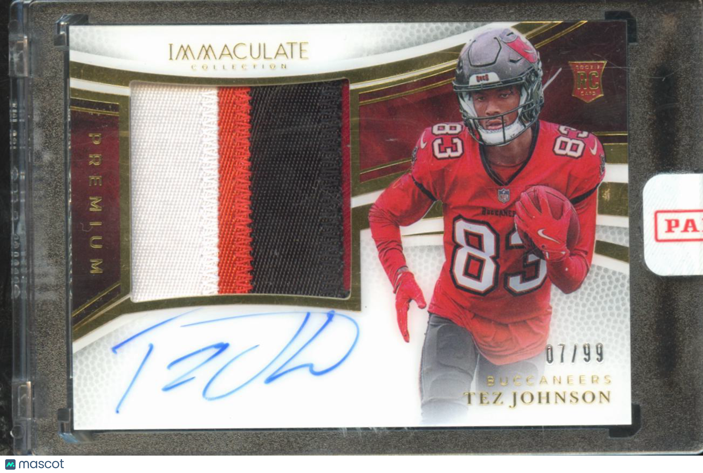 Tez Johnson 2025 Immaculate Auto Autograph Patch RC 7/99 Tampa Bay Buccaneers