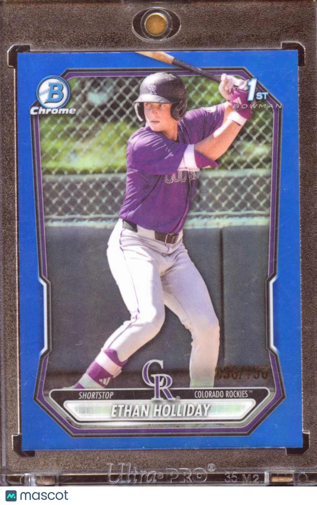 Ethan Holliday 2026 Bowman Chrome 1st Blue Refractor RC 3/150 Colorado Rockies
