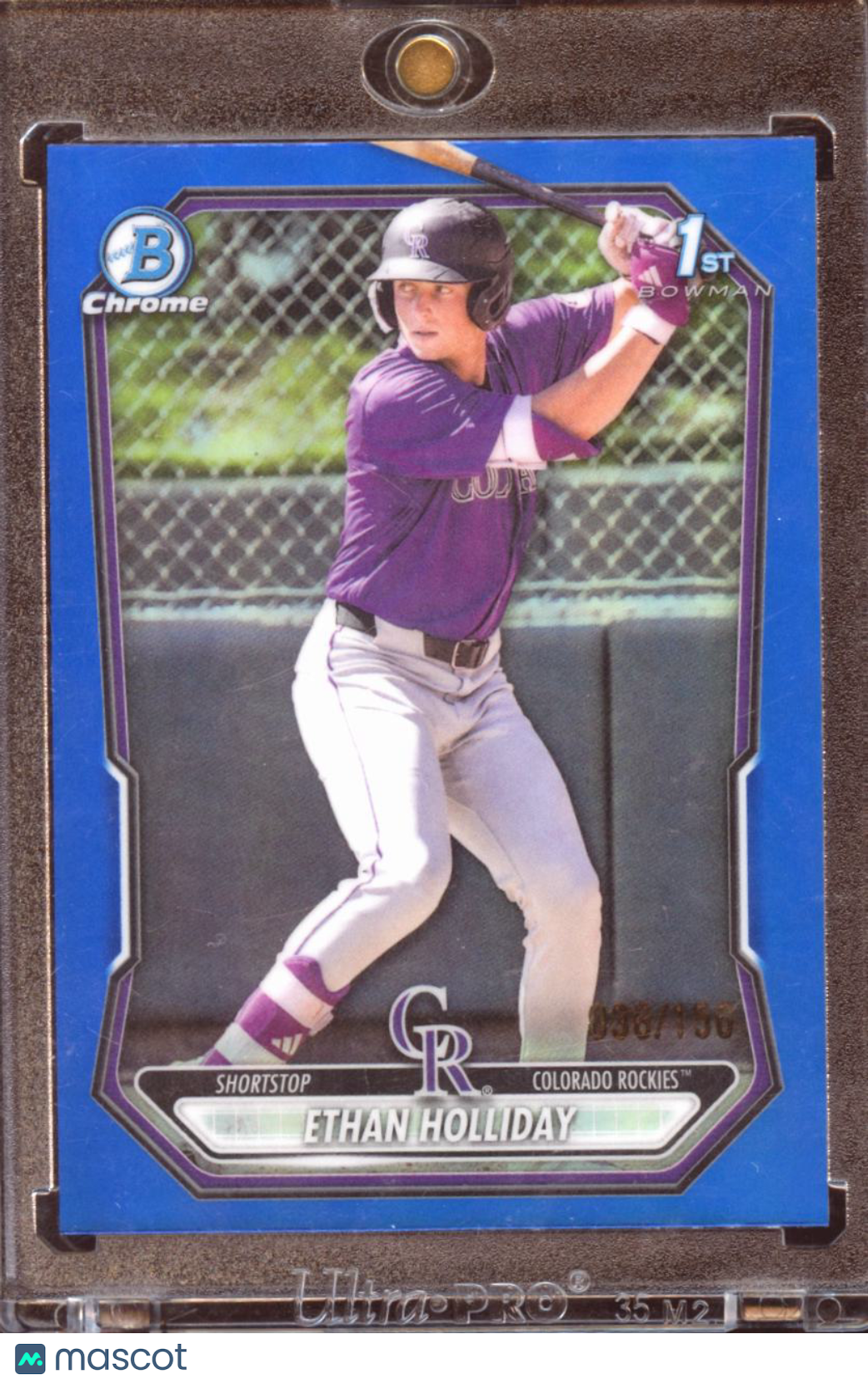 Ethan Holliday 2026 Bowman Chrome 1st Blue Refractor RC 3/150 Colorado Rockies