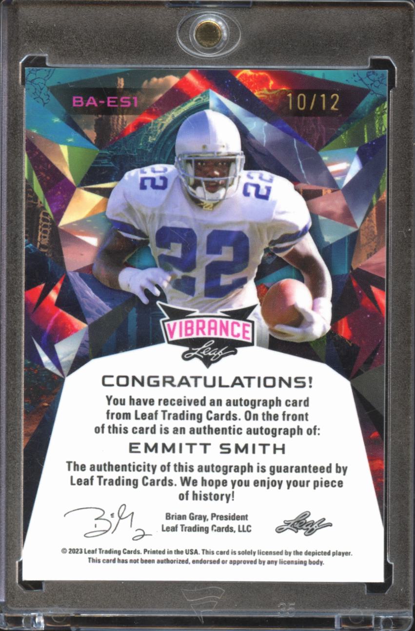 Emmitt Smith 2023 Leaf Vibrance Auto Autograph Green 10/12 Dallas Cowboys