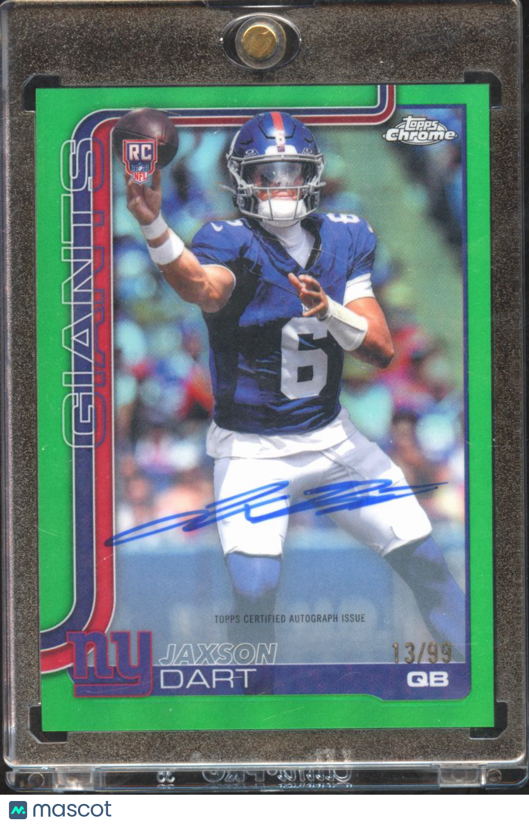 Jaxson Dart 2025 Topps Chrome Auto Autograph RC Green 13/99 New York Giants