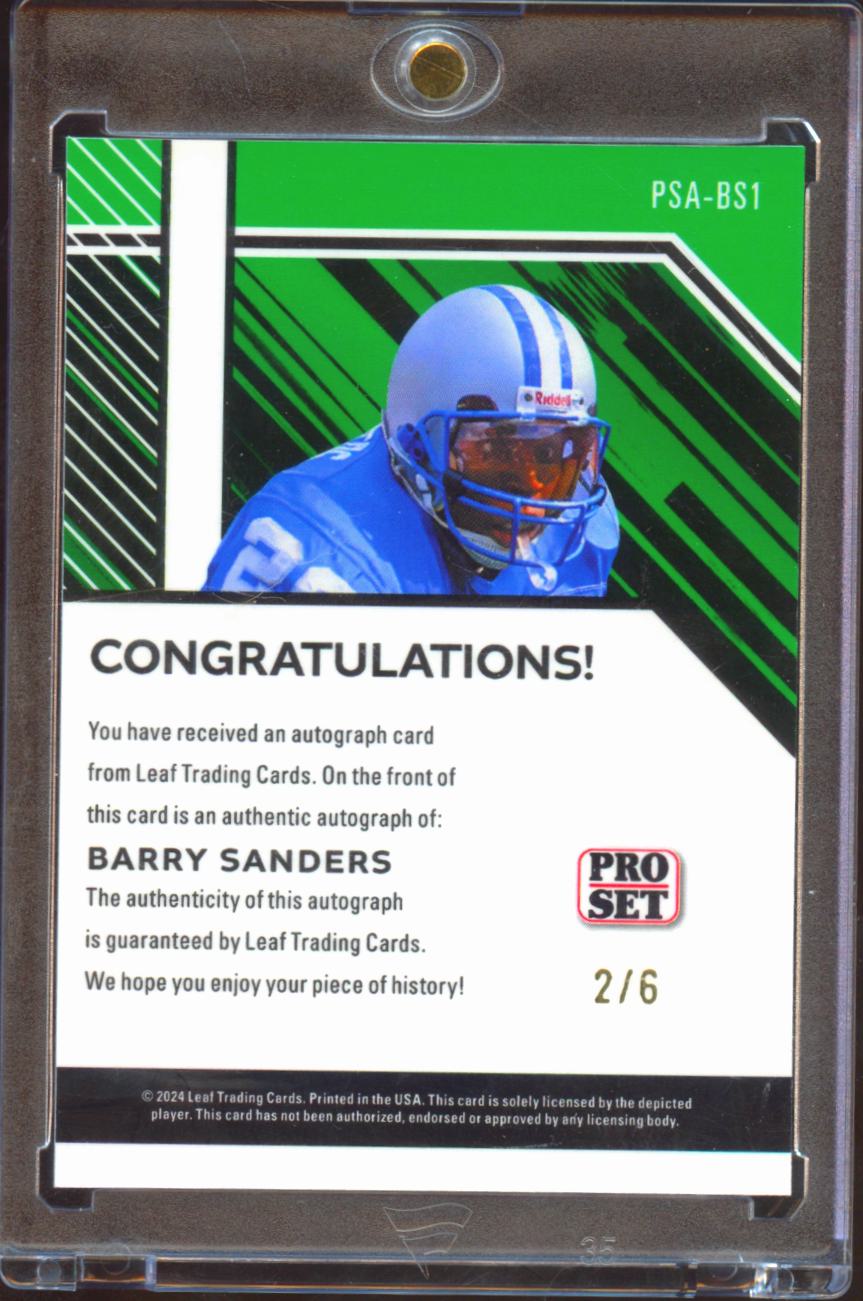 Barry Sanders 2024 Leaf Pro Set Auto Autograph Green 2/6 Detroit Lions