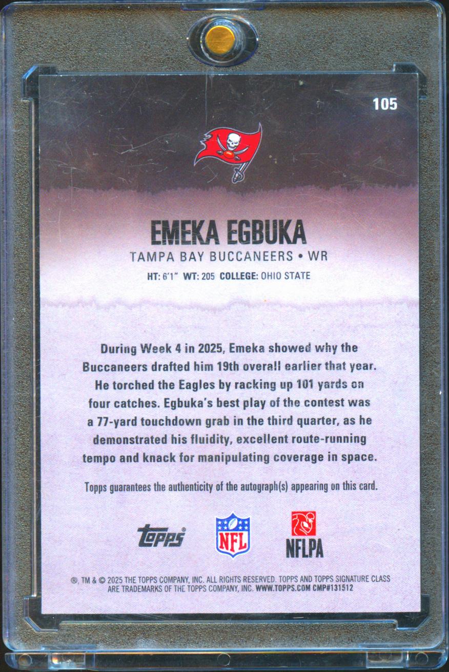 Emeka Egbuka 2025 Topps Signature Class Auto Autograph RC Tampa Bay Buccaneers