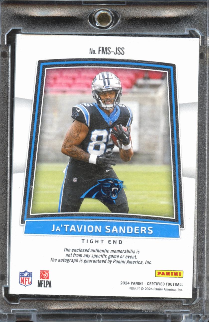 Ja'Tavion Sanders 2024 Certified Auto Autograph Patch RC 30/49 Carolina Panthers