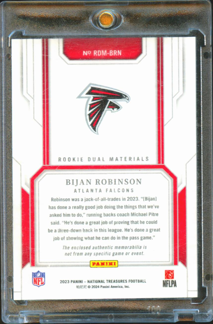 Bijan Robinson 2023 National Treasures Jersey Patch RC 82/99 Atlanta Falcons