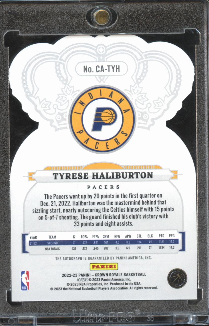 Tyrese Haliburton 2022-23 Crown Royale Auto Autograph Die-Cut /99 Indiana Pacers