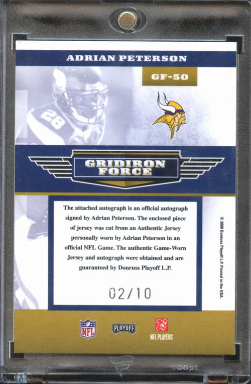 Adrian Peterson 2008 Absolute Auto Autograph Game Worn Patch /10 Vikings