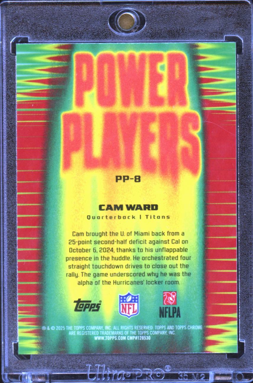 Cam Ward 2025 Topps Chrome Power Players BLUE Refractor RC 35/150 Titans