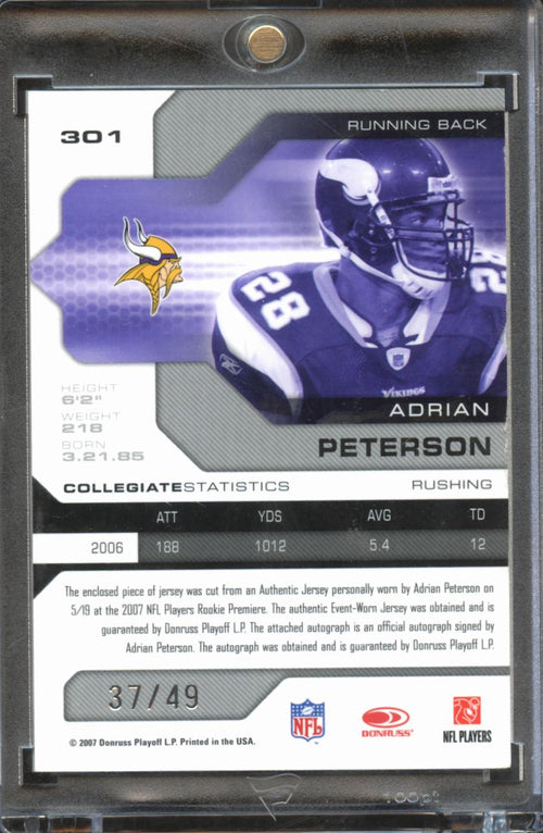 Adrian Peterson 2007 Leaf Limited Auto Autograph Patch RC 37/49 Vikings