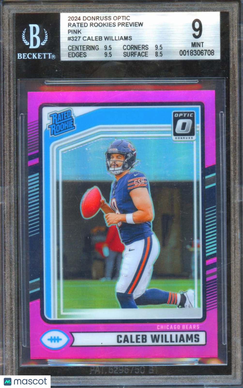 Caleb Williams 2024 Optic Rated Rookie RC Pink Prizm Chicago Bears #327 BGS 9