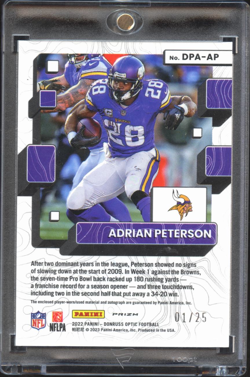 Adrian Peterson 2022 Optic Auto Autograph Jersey Patch 1/25 Minnesota Vikings
