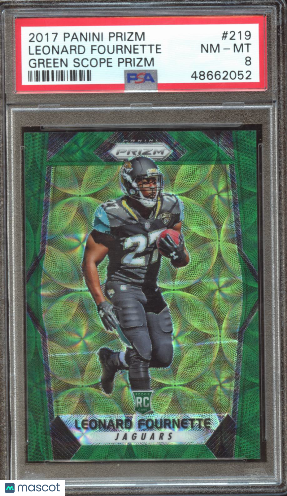 Leonard Fournette 2017 Prizm Green Scope Prizm Rookie RC Jaguars 82/99 PSA 8