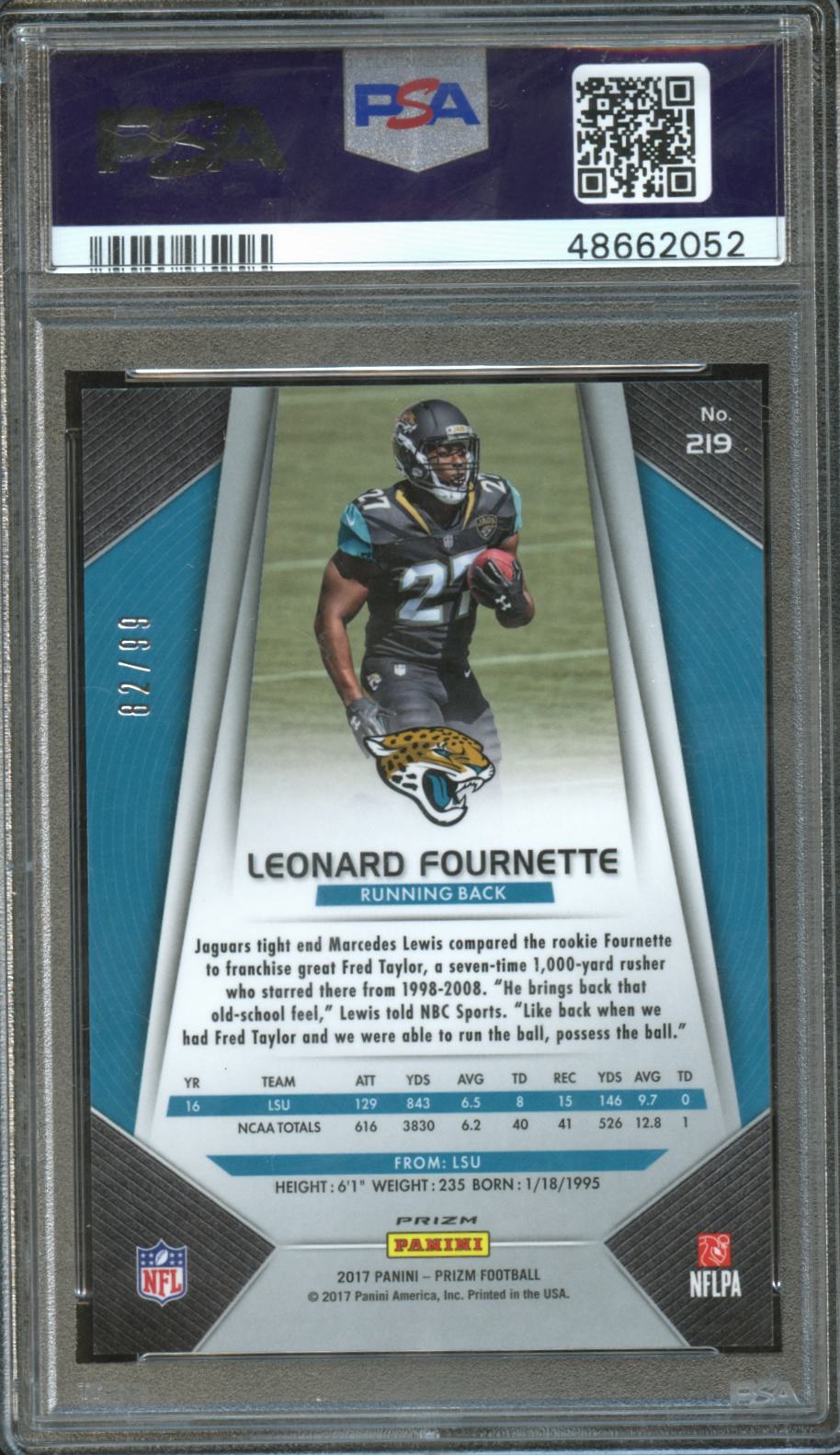 Leonard Fournette 2017 Prizm Green Scope Prizm Rookie RC Jaguars 82/99 PSA 8