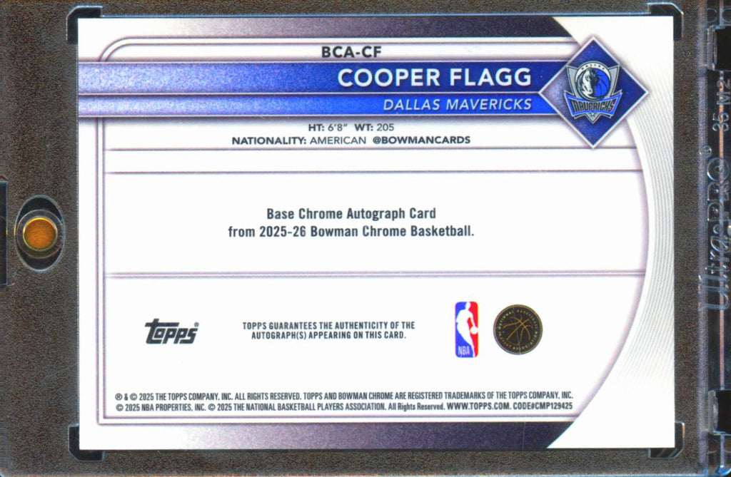 Cooper Flagg 2025 Bowman Chrome Mega Box Auto Autograph RC Dallas Mavericks