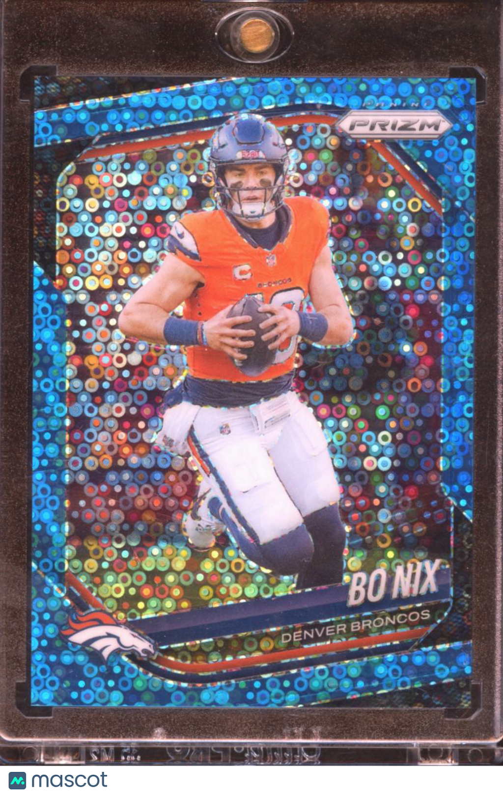 Bo Nix 2025 Panini Prizm Light Blue Disco Prizm 24/125 Denver Broncos