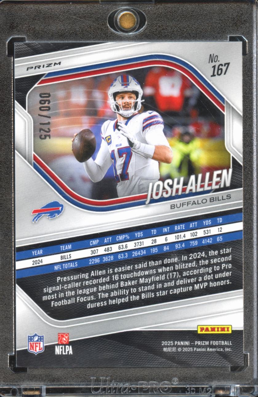 Josh Allen 2025 Prizm Light Blue Disco Prizm 60/125 #167 Buffalo Bills