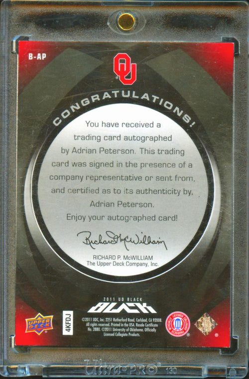 Adrian Peterson 2011 Upper Deck Black Auto Autograph 31/45 Oklahoma Sooners