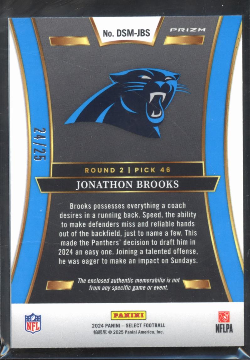 Jonathon Brooks 2024 Select Tie-Dye Patch Rookie RC 24/25 Carolina Panthers