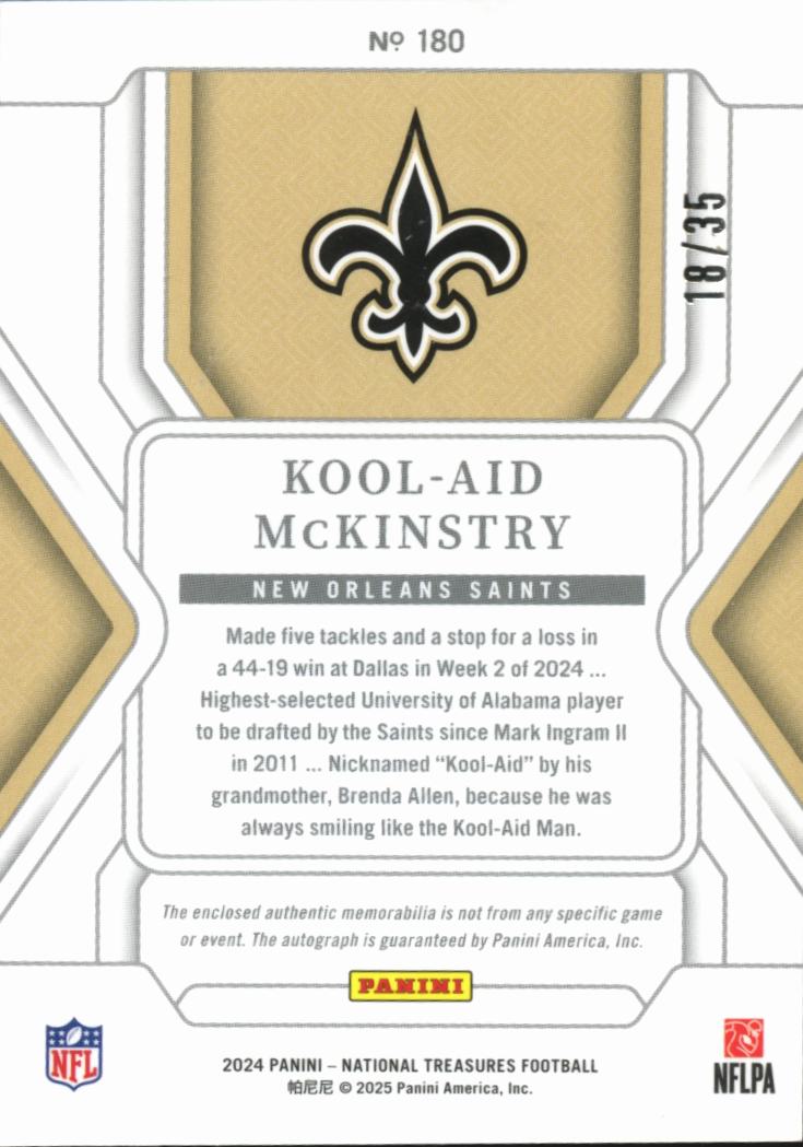 Kool-Aid McKinstry 2024 National Treasures Auto Autograph Patch RC 18/35 Saints