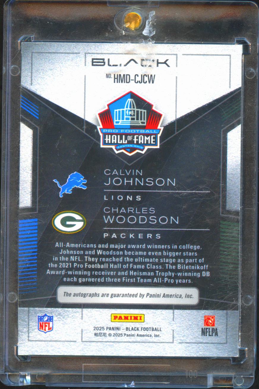 Calvin Johnson / Charles Woodson 2025 Panini Black Hall Mates Auto Autograph /25