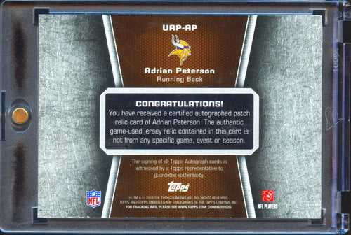 Adrian Peterson 2010 Topps Unrivaled Auto Autograph Game Worn Patch /149 Vikings