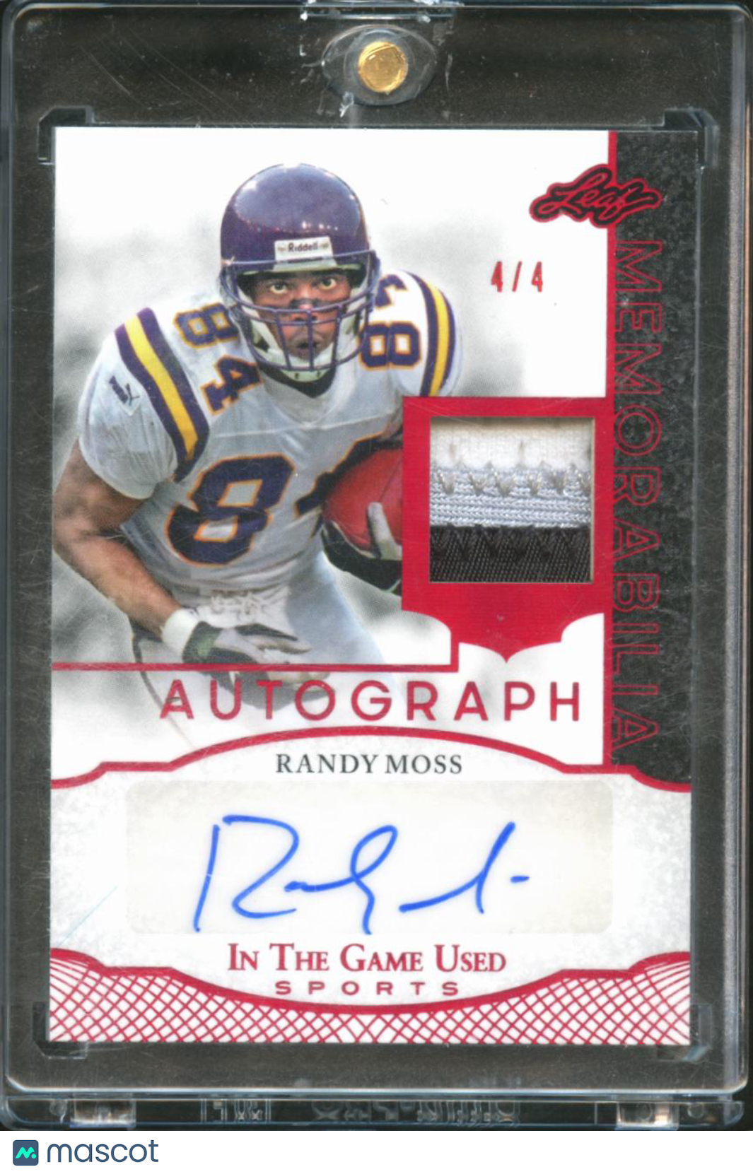 Randy Moss 2024 Leaf Auto Autograph Game Worn Patch 4/4 Minnesota Vikings