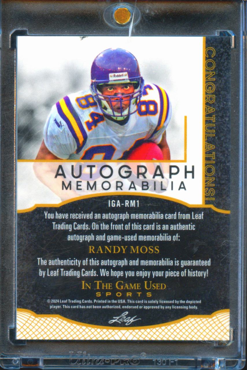 Randy Moss 2024 Leaf Auto Autograph Game Worn Patch 4/4 Minnesota Vikings