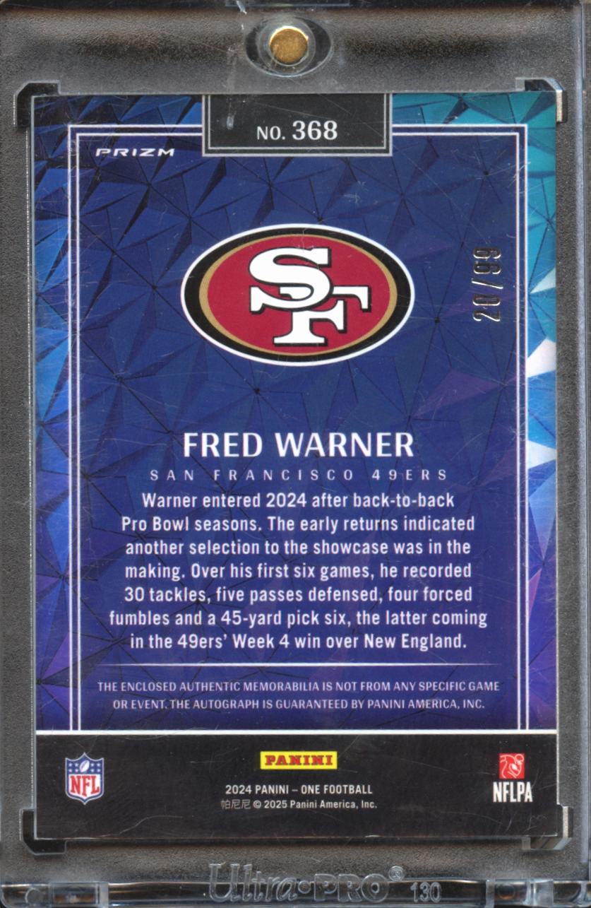 Fred Warner 2024 Panini One Auto Autograph Patch 20/99 San Francisco 49ers