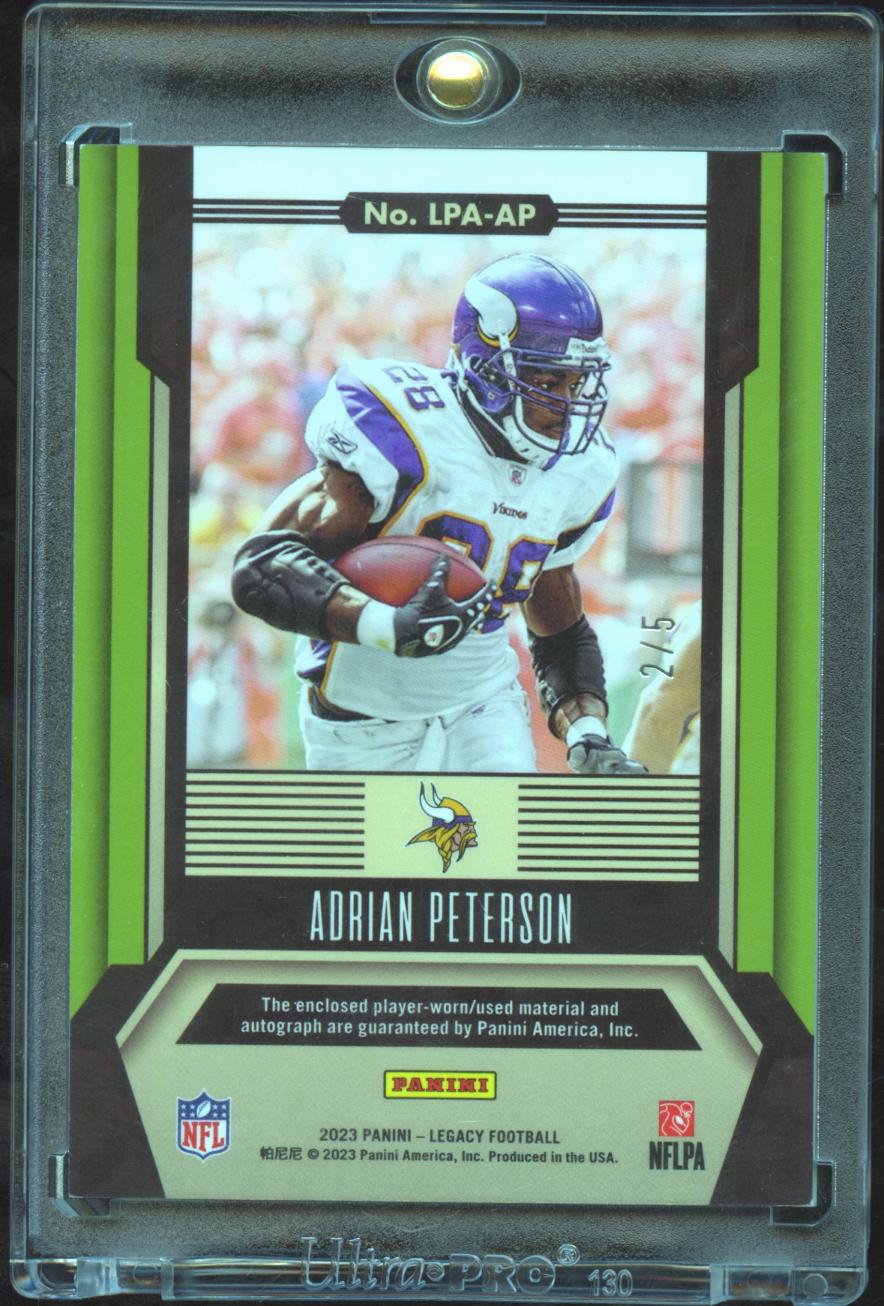 Adrian Peterson 2023 Legacy Auto Autograph Laundry Tag Patch 2/5 Vikings