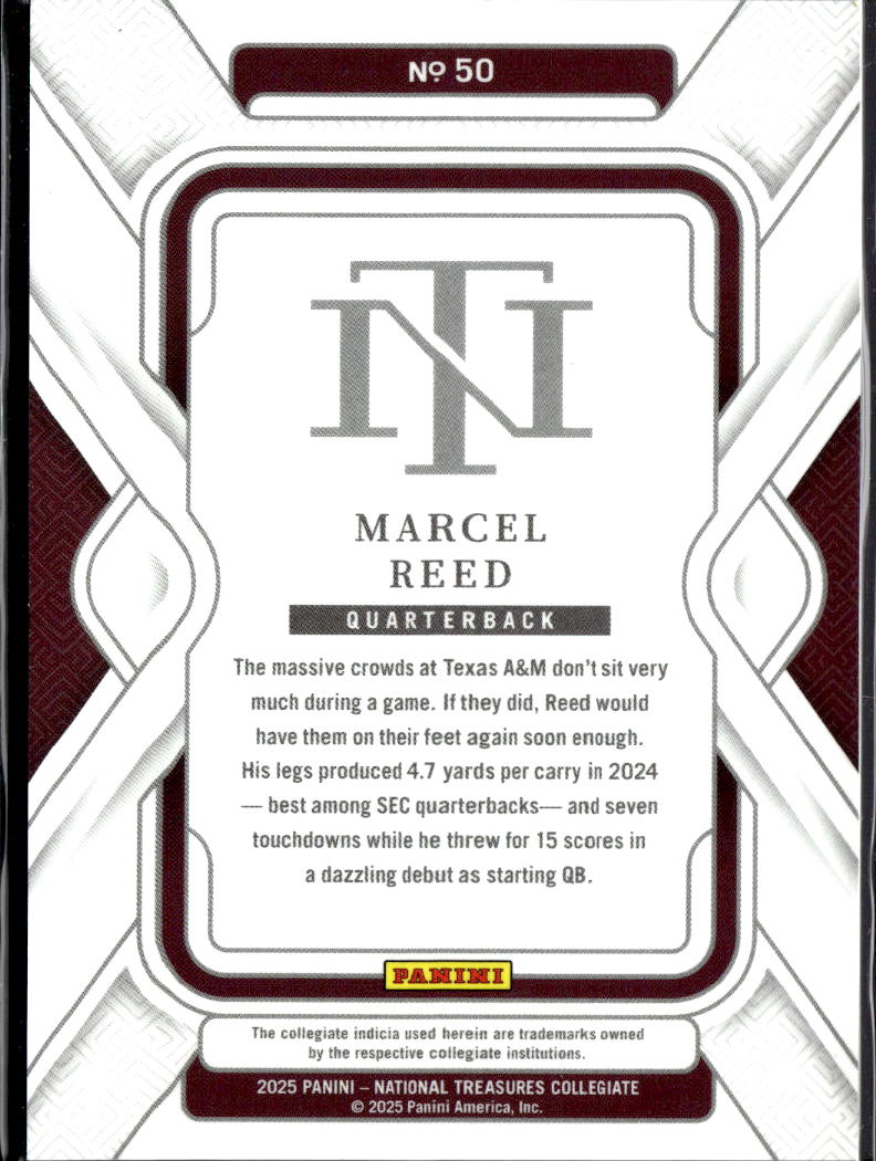 Marcel Reed 2025 National Treasures Rookie RC 60/99 Texas A&M Aggies