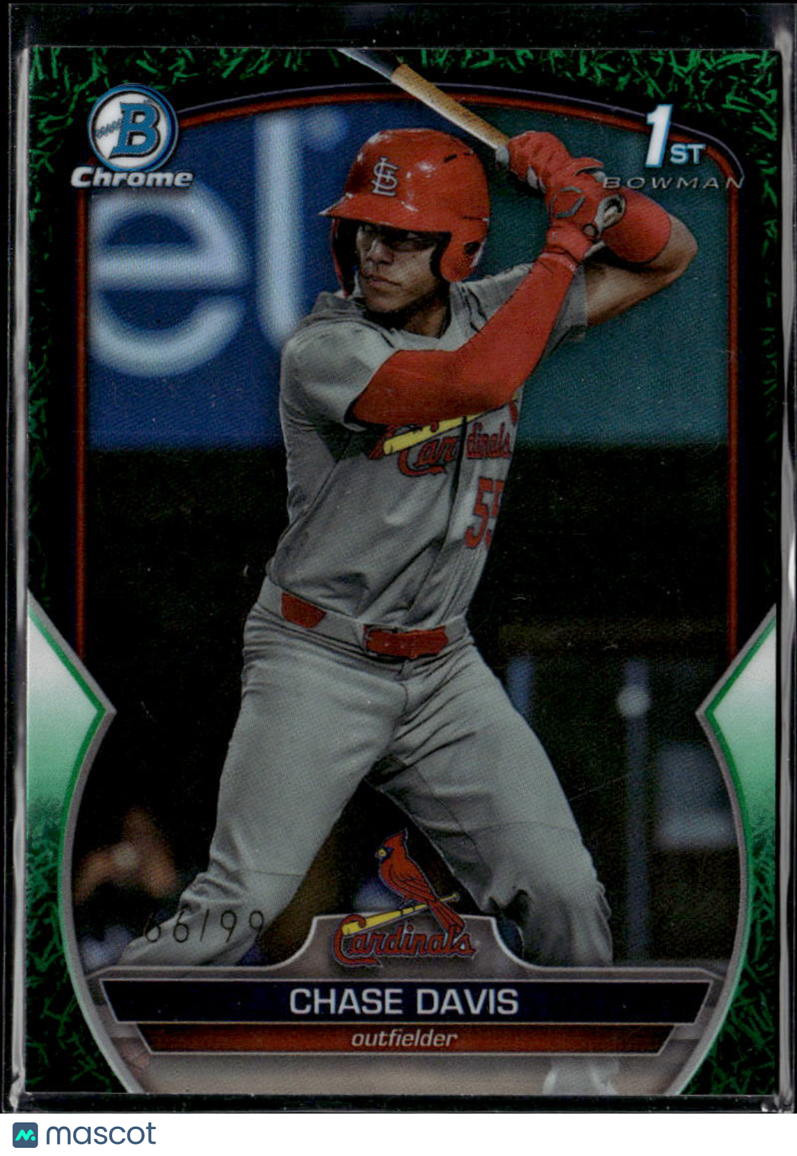 Chase Davis 2023 Bowman Chrome 1st Green Grass Refractor RC 66/99 Stl Cardinals