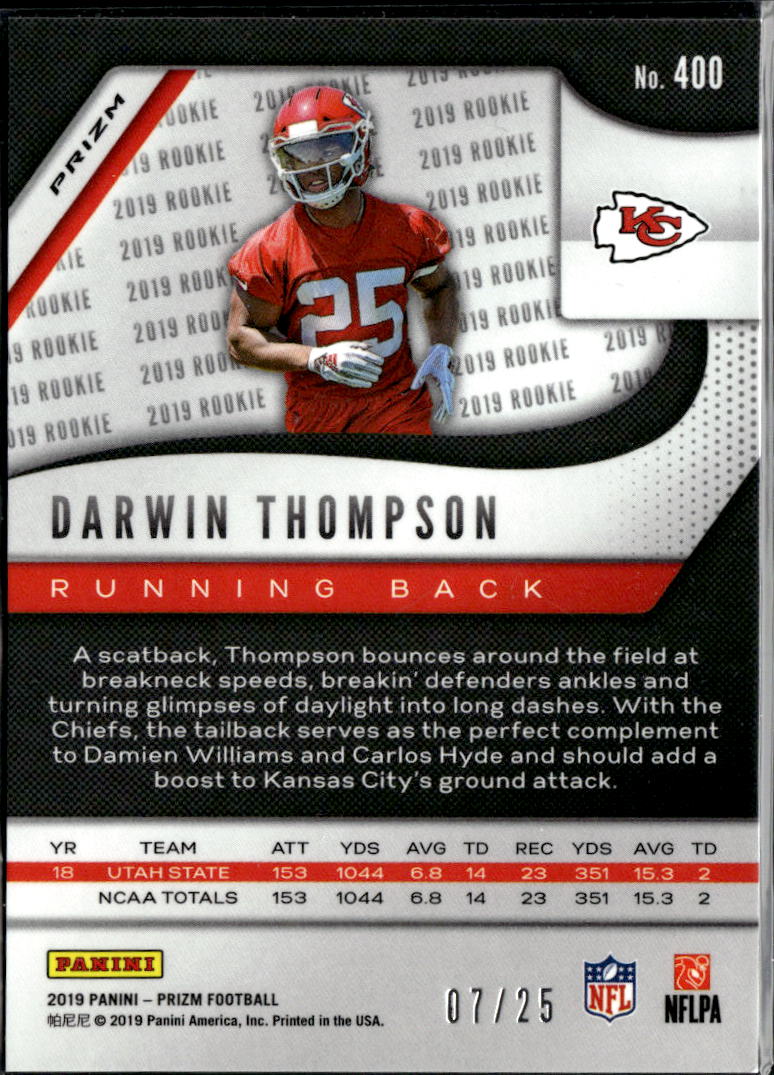 Darwin Thompson 2019 Prizm Camo Prizm Rookie RC 7/25 Kansas City Chiefs