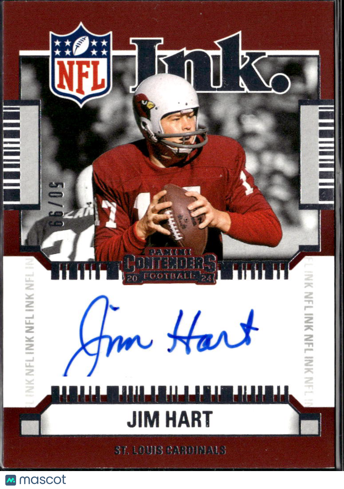 Jim Hart 2025 Panini Contenders NFL Ink Auto Autograph 50/99 St. Louis Cardinals