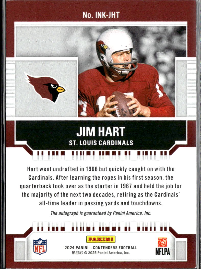 Jim Hart 2025 Panini Contenders NFL Ink Auto Autograph 50/99 St. Louis Cardinals