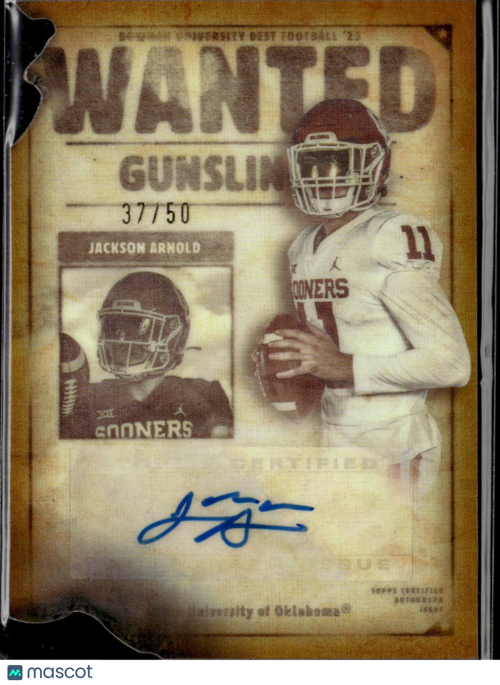 Jackson Arnold 2023 Bowman Gunslingers Auto Autograph GOLD RC 37/50 OU Sooners