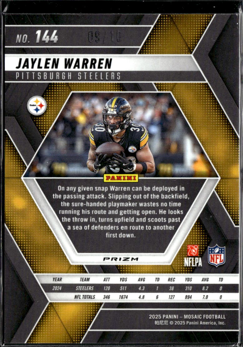 Jaylen Warren 2025 Mosaic Green Fluorescent 9/10 Pittsburgh Steelers
